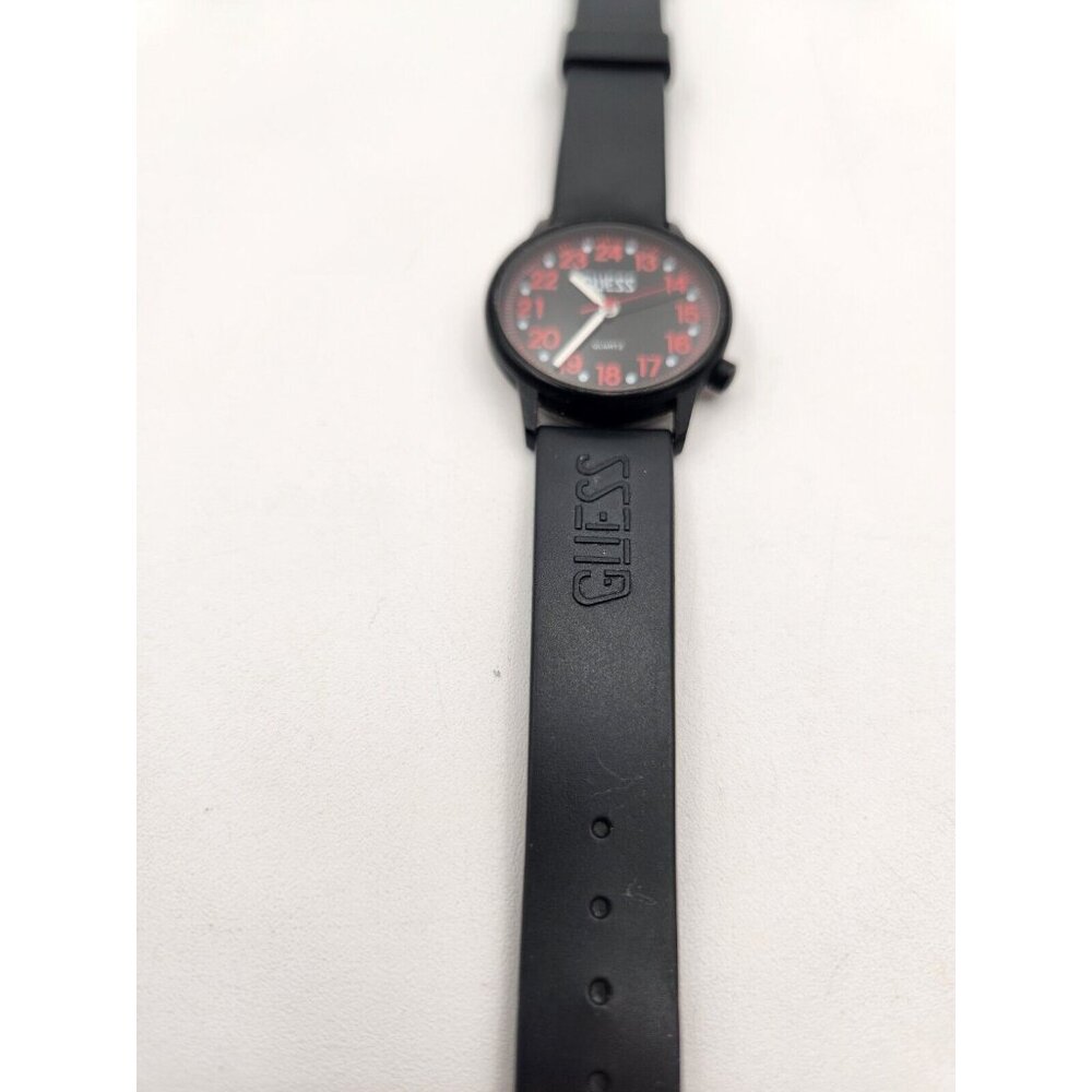 Vintage 1980s Guess Jeans Watch Black/Red/White Silicone Band/Stainless Steel...